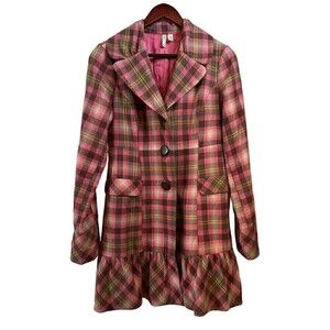 Susina Nordstrom Pink Brown Plaid Bubble Hem Fitted Jacket Coat medium
